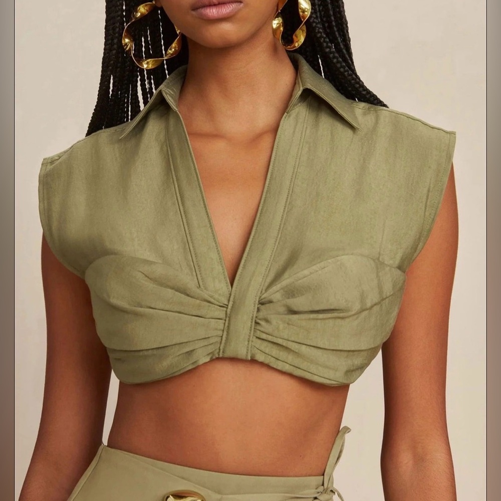 Cult Gaia Olive Green Crop Top
